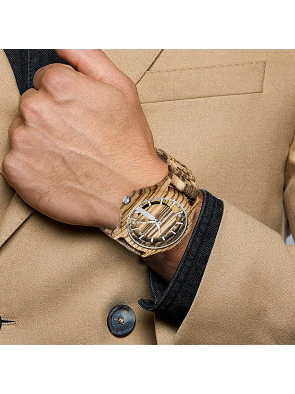 Men's Brown Classic Handmade Roman Digital Bamboo Analog Quartz Wooden Watch
